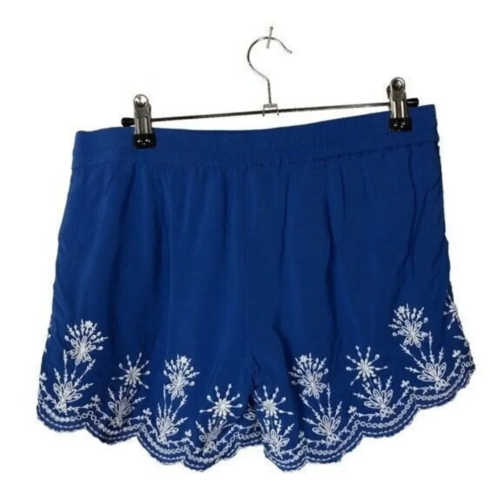 Ann Taylor LOFT Blue & White Embroidered Tie Waist Shorts XS